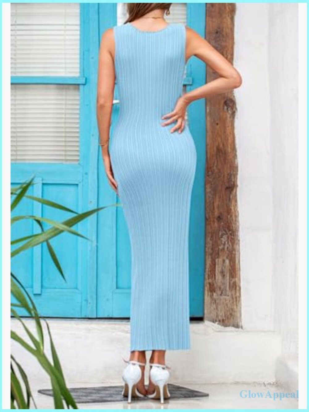 Sleeveless Maxi Bodycon Dress Ribbed Knit Summer Casual Slim Fit - Picture 2 of 7